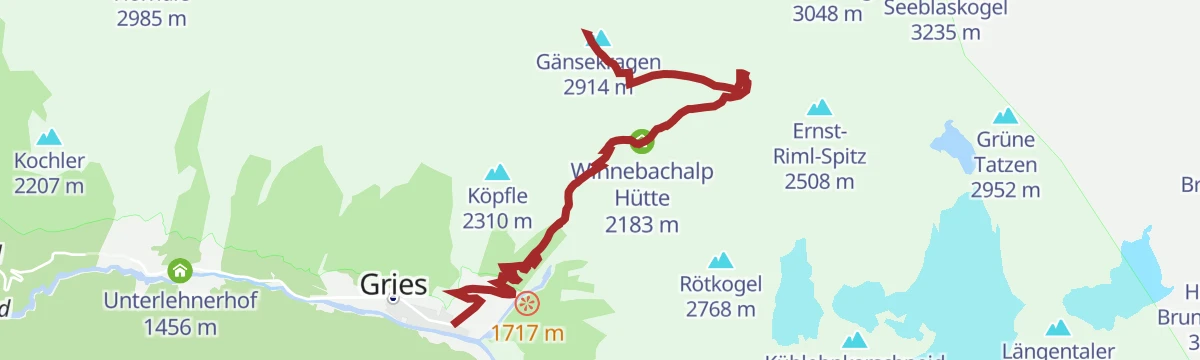 Route map: Gänsekragen 2914m - Längenfeld/Gries